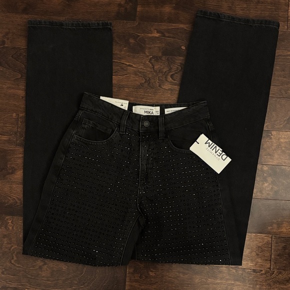NWT | Dynamite | 0 | Mika Rhinestone Relaxed Straight Jeans - Picture 7 of 10